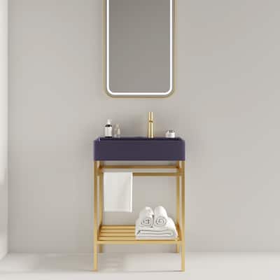 23.62 Inch Bathroom Vanity with Durable Ceramic Basin, Towel Bar, and Stainless Steel Storage Shelf - 23.62in L