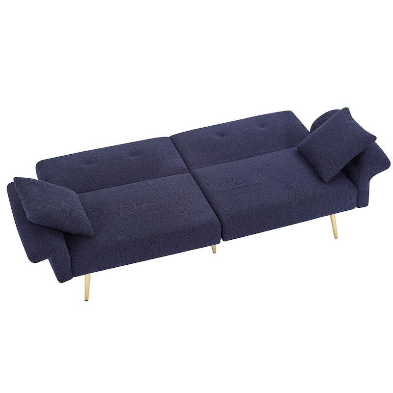 Upholstered Accent Loveseat Sofa With Side Pocket,Folding Sleeper Sofa Bed With Foldable Armrest