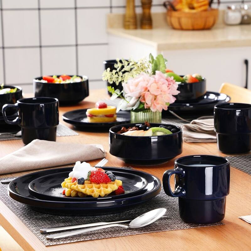 LOVECASA 16-Piece Round Dinnerware Set Stackable, Service for 4