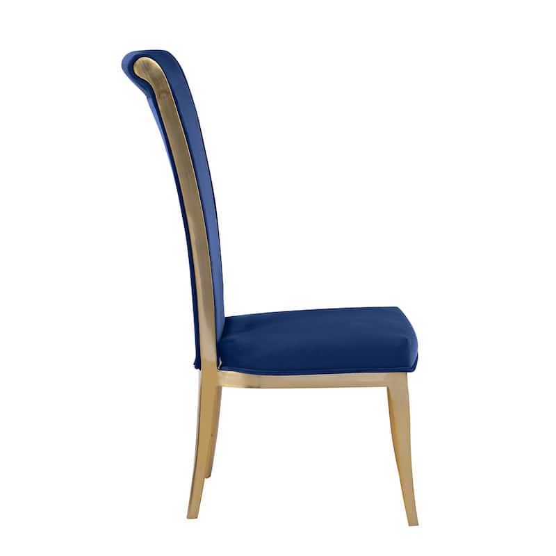 Somette Contemporary Blue Velvet High Back Side Chair, Set of 2 - Dining height
