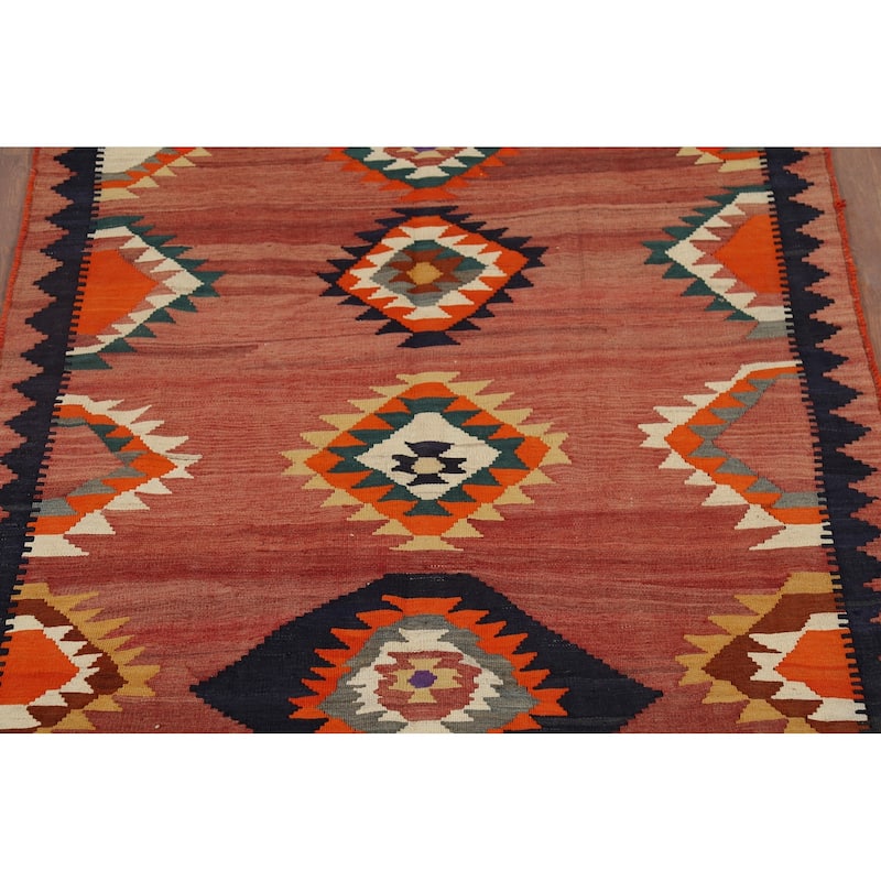 Vegetable Dye Kilim Qashqai Persian Rug Hand-Woven Vintage Wool Carpet - 4'4"x 6'6"