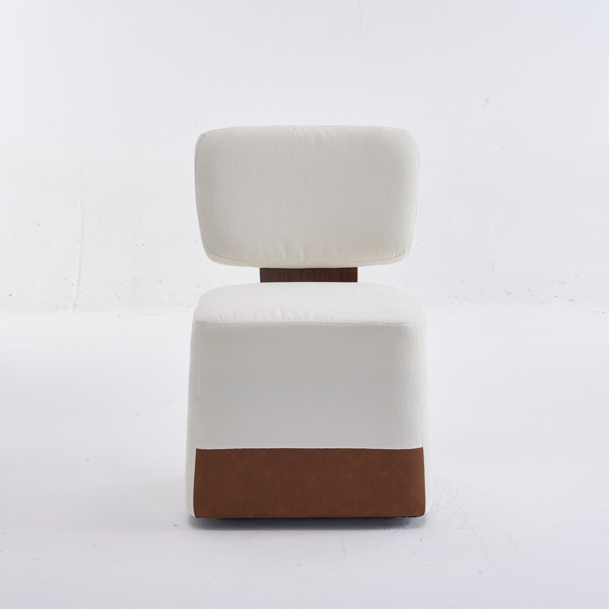 Linen Upholstered Armless Dining Chair With Casters