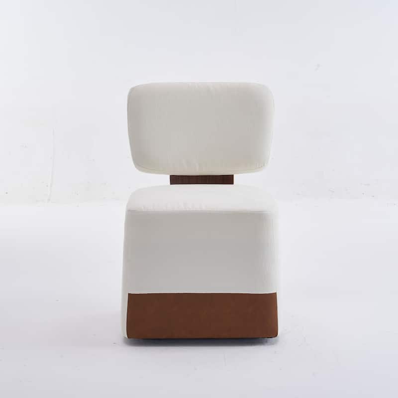 Modern Dining Chair Linen Armless Dining Chair with 4 Casters, for Dining Room, Office and Bedroom, Ivory