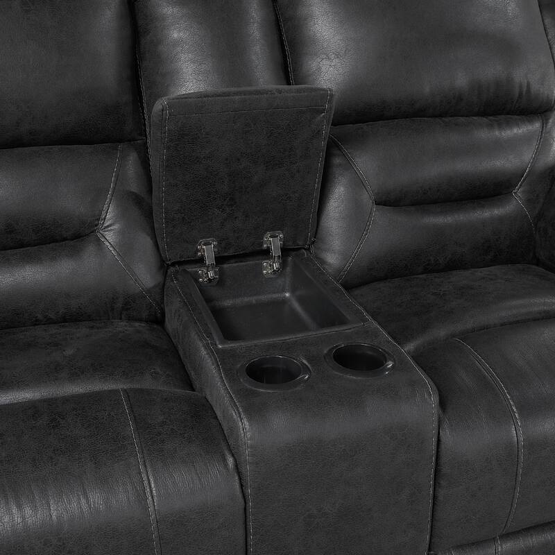 Henry Manual Double Reclining Loveseat w Console, Black Microfiber