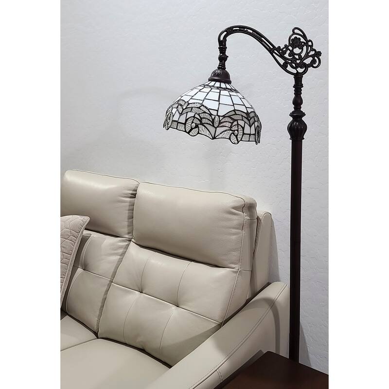 Tiffany Style Floor Lamp Arched 62" Tall Stained Glass White Mahogany Bedroom Living Room Reading Gift Amora Lighting