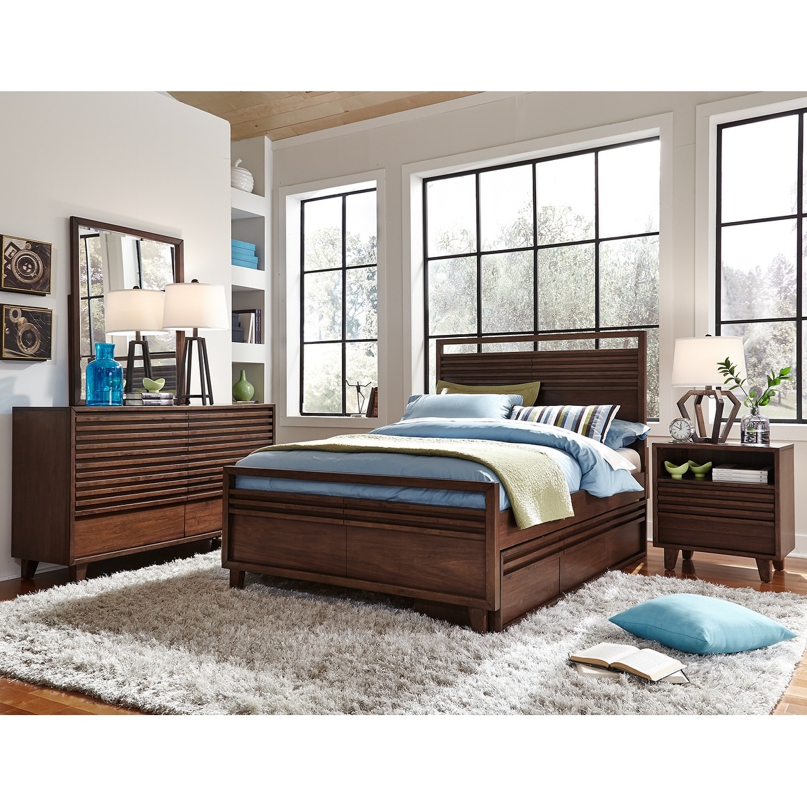 My Home Furnishings Madison Mid-Century Modern Solid Exotic Wood Twin Bed  Frame, image size:1159x1159