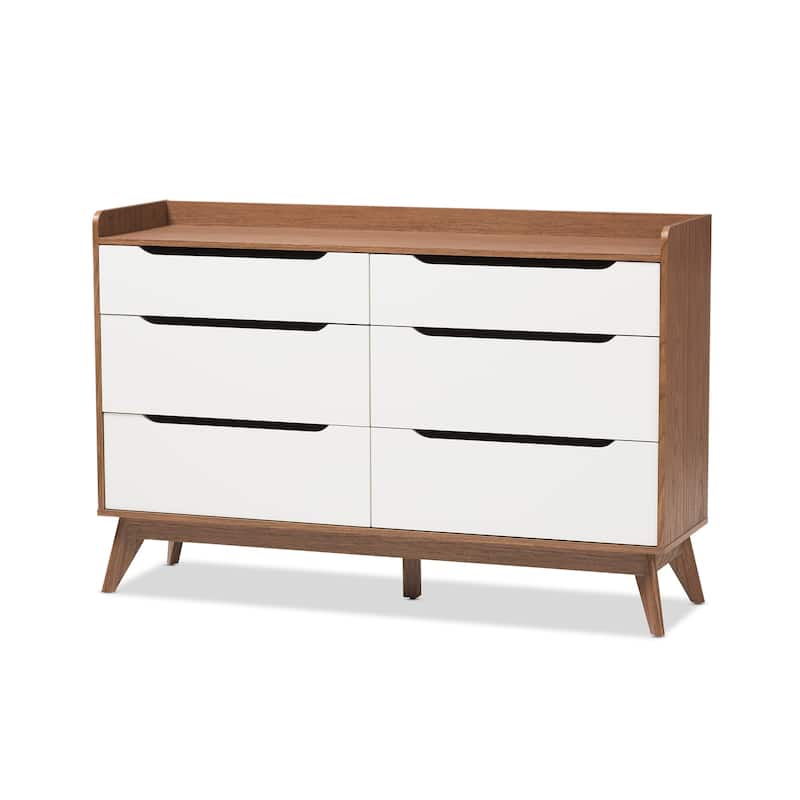6 Drawer Dresser - White Walnut Storage Chest - Modern Bedroom Furniture - 56" Wide