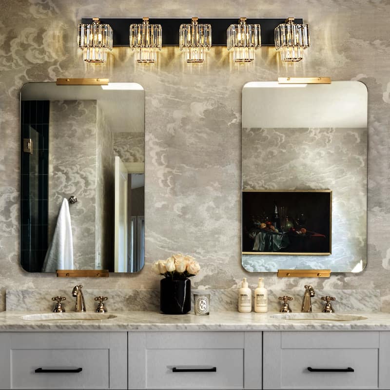 Modern Dimmable Glam Crystal Bathroom Vanity Lights - Black & Gold