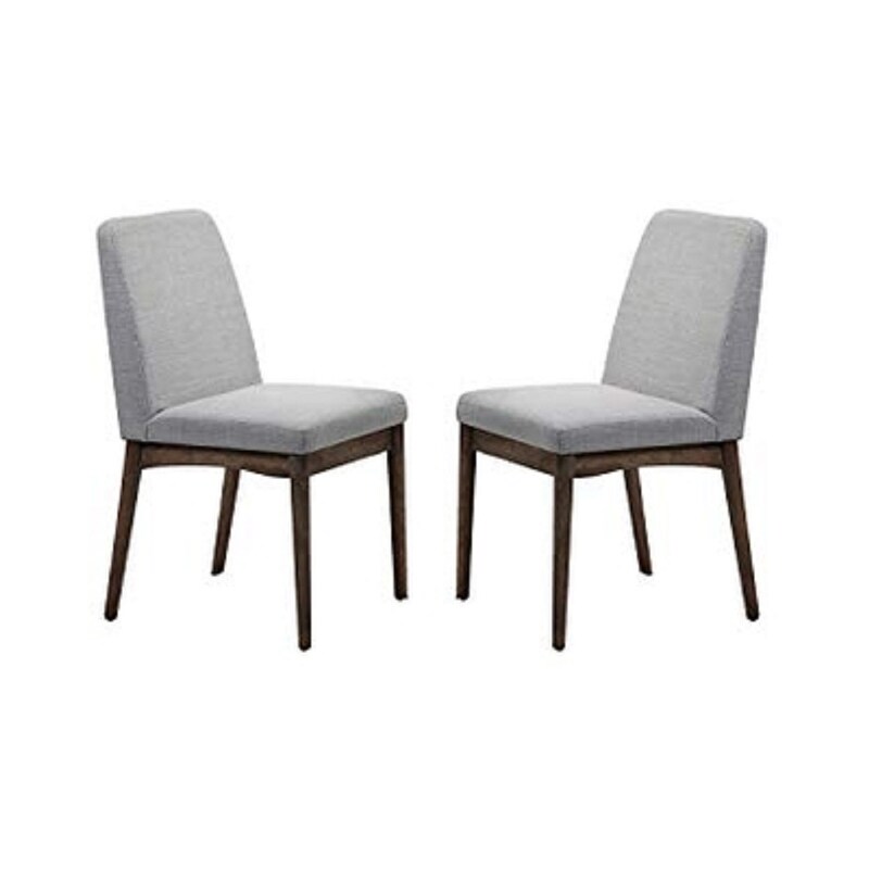 Mid-Century Style Dining Chairs 2pcs Set Solid Wood Fabric Upholstered Cushion Chair