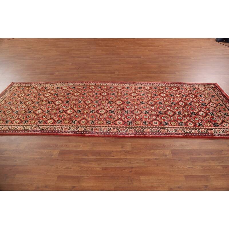 Hand Knotted Oriental 100% Wool Carpet Traditional All-Over Red Mahal Runner Rug - 10' 3'' X 3' 5''