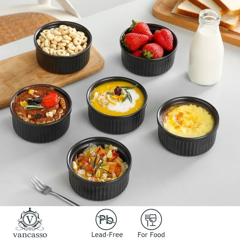 vancasso FORTE 6-Piece Stoneware Matte Black Round Baking Dish