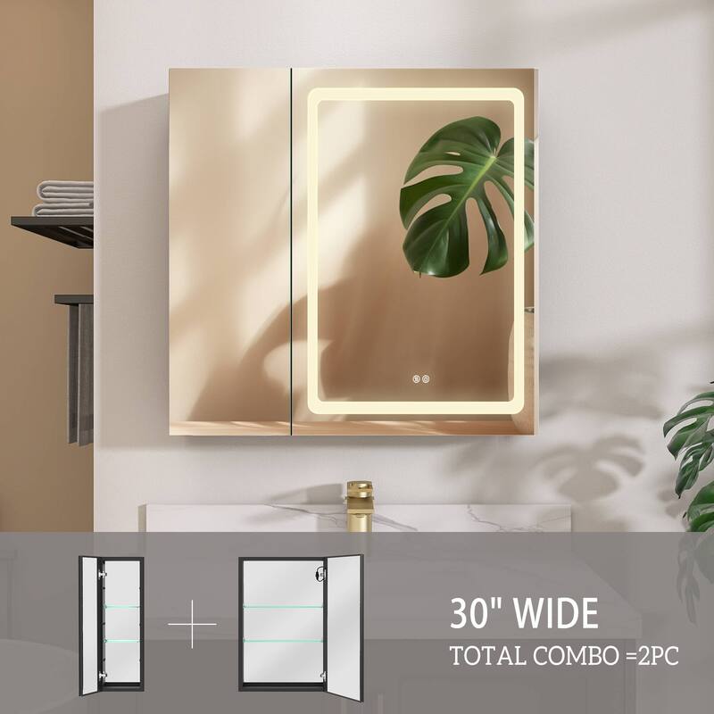 ZEAFIVE LED Black Bathroom Medicine Cabinet Surface Mount Defog Medicine Cabinet 3 Lights Dimmable