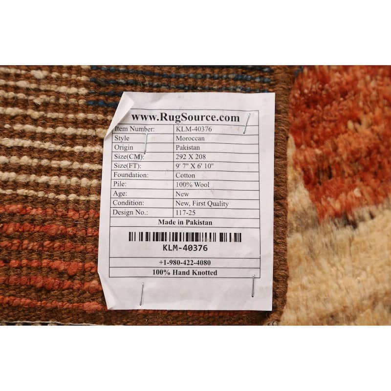 Orange Moroccan Oriental Area Rug Hand-Knotted Bedroom Wool Carpet - 6'10" x 9'7"