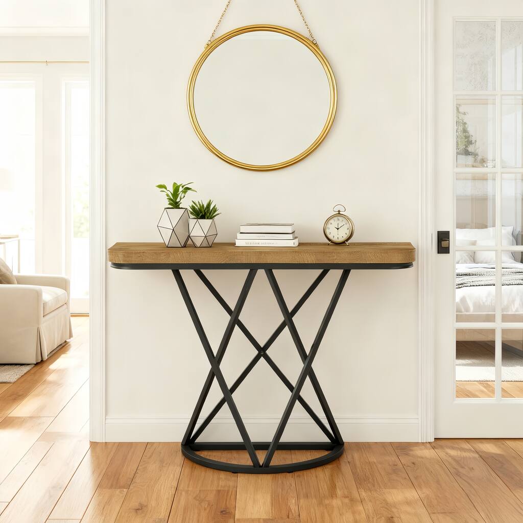 41" Console Table with Metal Geometric Base for Entryway, Living Room