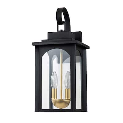 18"H Black Outdoor Wall Sconce with Golden Candelabra