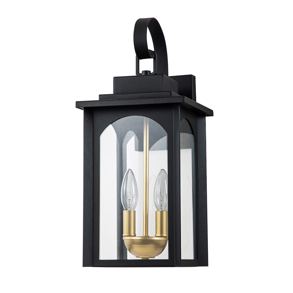 18"H Black Outdoor Wall Sconce with Golden Candelabra