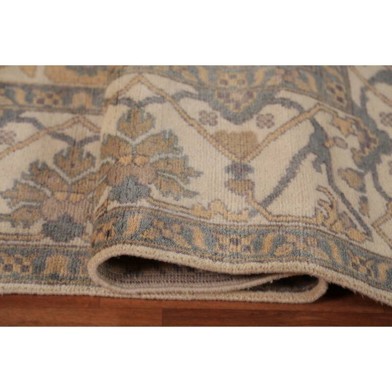 All-Over Ivory Oushak Area Rug Hand-Knotted Wool Carpet - 9'0"x 11'10"