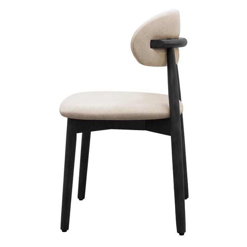 Cotton-Linen Fabric Upholstered Dining Chair with Black Solid Wood Legs, Armless Chair Set of 2 for Kitchen, Living