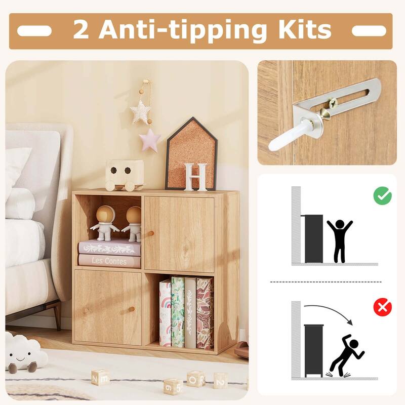Costway 4-Cube Bookcase with Dual Anti-Tipping Kits & 2 Cabinets - See Details