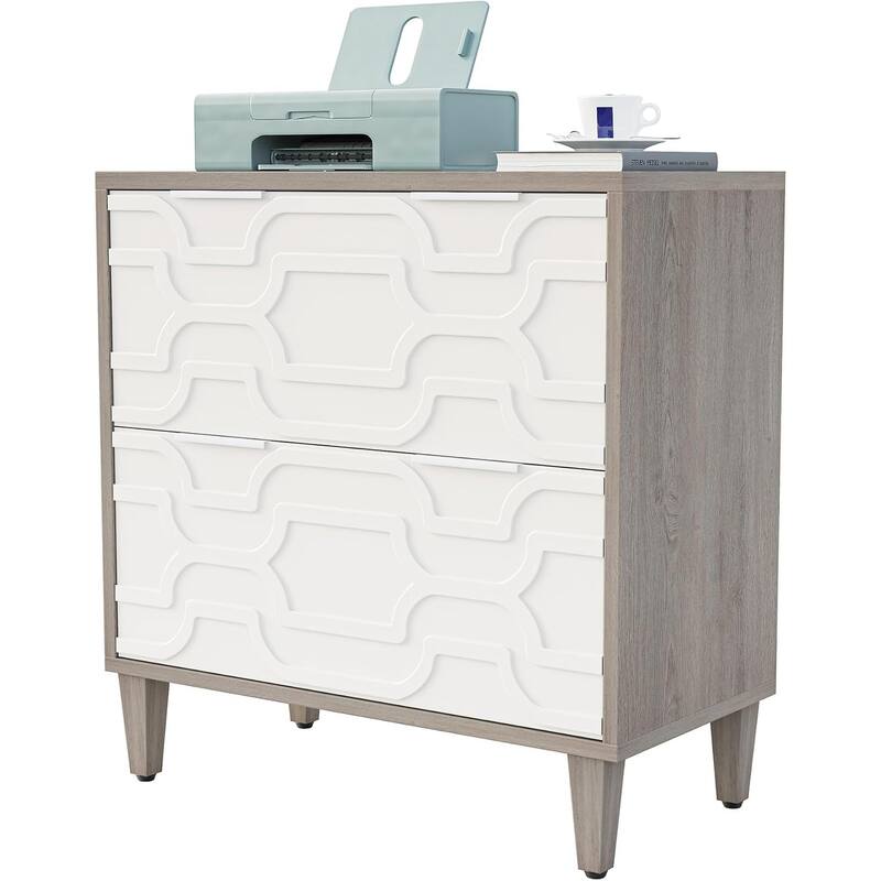 2-Drawer File Cabinet, Lateral Filing Cabinet, Office Storage Cabinet, Printer Stand with Storage Drawer White & Gray