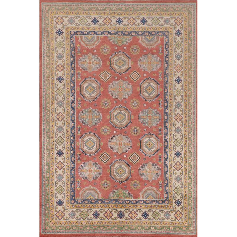 Geometric Kazak Area Rug Handmade Dining Room Wool Carpet - 6'5" x 9'6"