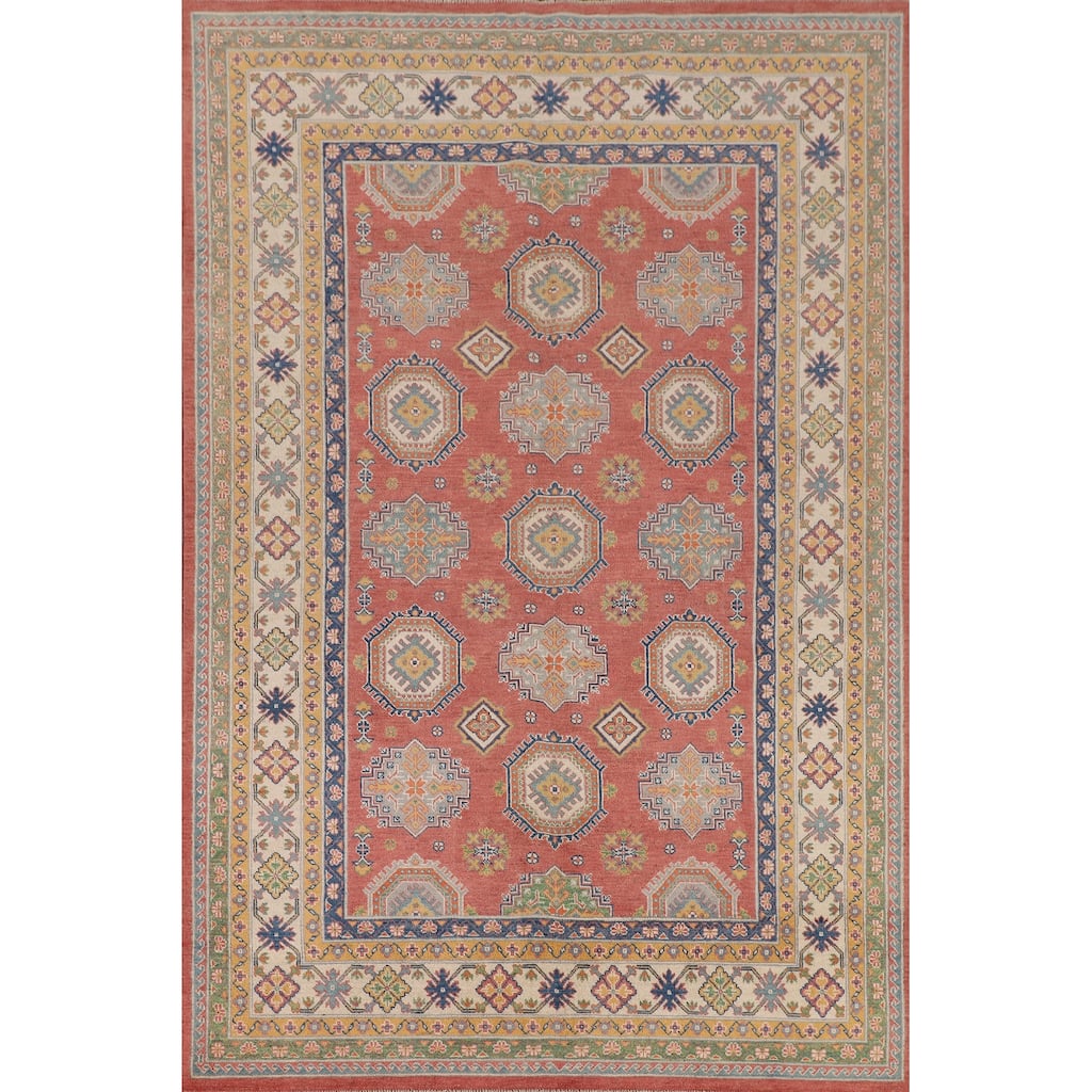 Geometric Kazak Area Rug Handmade Dining Room Wool Carpet - 6'5" x 9'6"