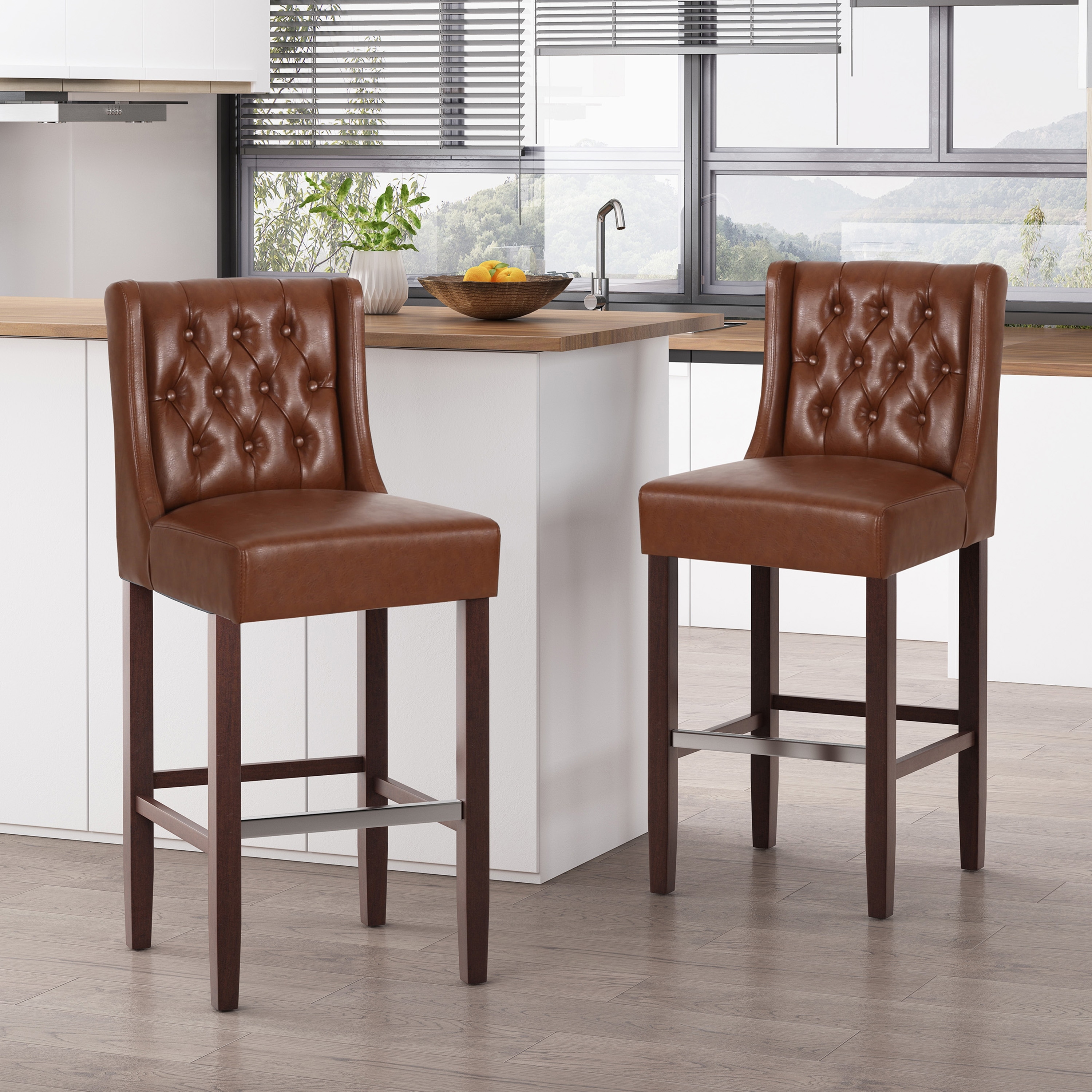 30.5 Inch Seat Height Bar Stool, PU Upholstery with Back & Metal Footrest, Counter Stool for Kitchen Island