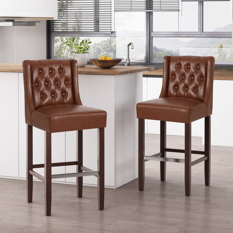Roomfitters Modern Minimalist Metal Leg Bar Stools with High Density Fabric Seat, Set of 2