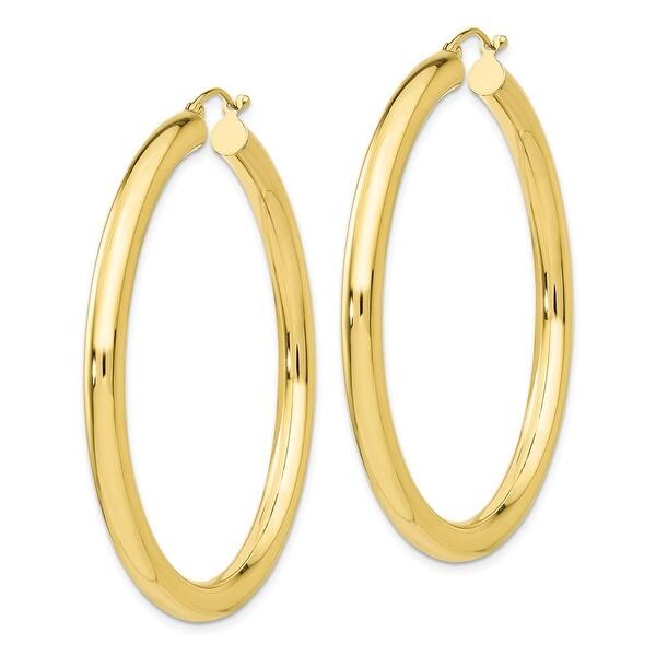 10K Real Yellow Gold Polished Tubular Hoop Earrings 35mm
