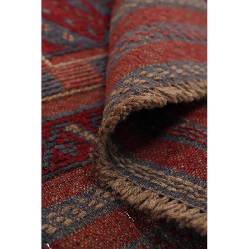 Hand Knotted Oriental 100% Wool Carpet Traditional Tribal Red Balouch Runner Rug - 7' 5'' X 1' 11''