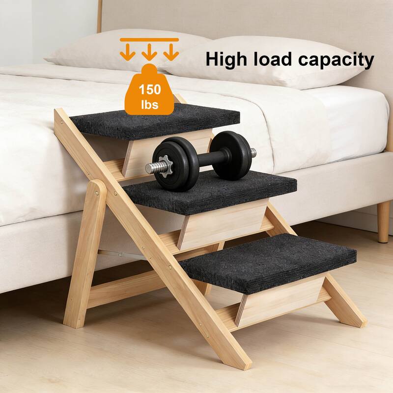 Pet Stairs Steps, Medium Dogs Steps for High Beds, Sofa, Couch, Car, 2-in-1 Foldable Wood Dog Ramp with Non-Slip Pads, Safety