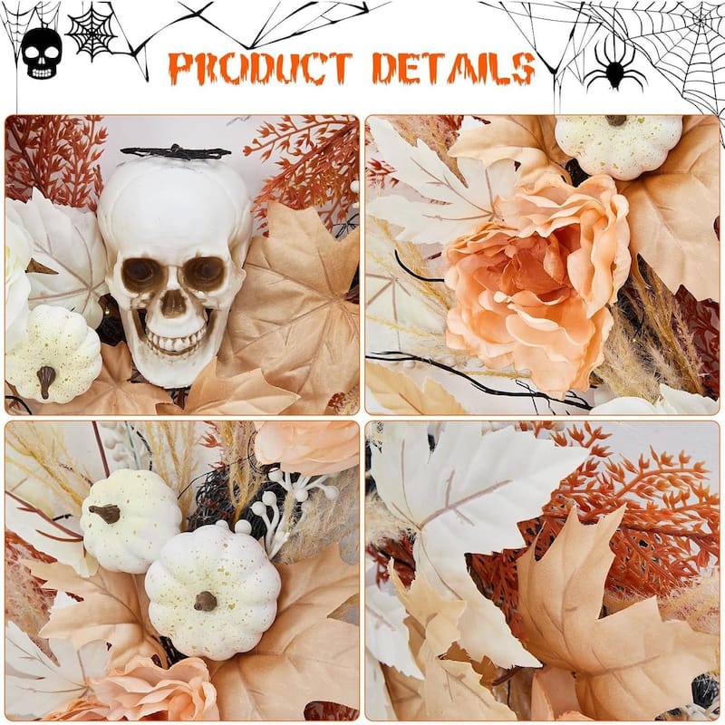 22" Halloween Maple Leaves Wreaths for Front Door Wall Window - N/A