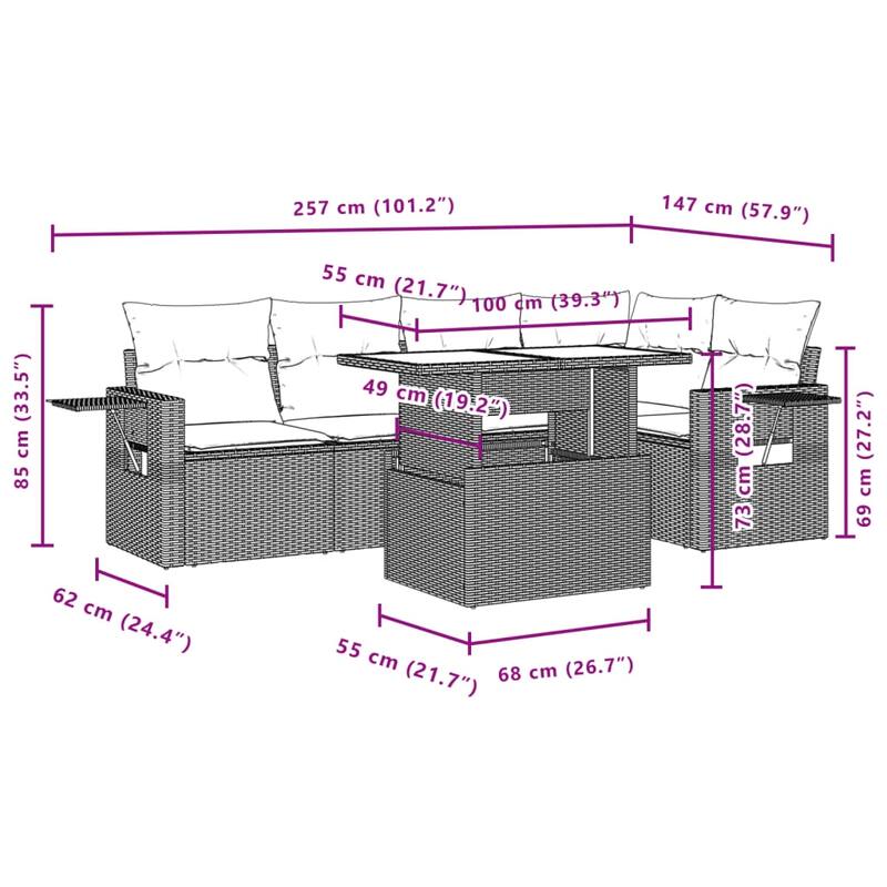 vidaXL Patio Sofa Set with Cushions Outdoor Furniture 6 Piece Poly Rattan