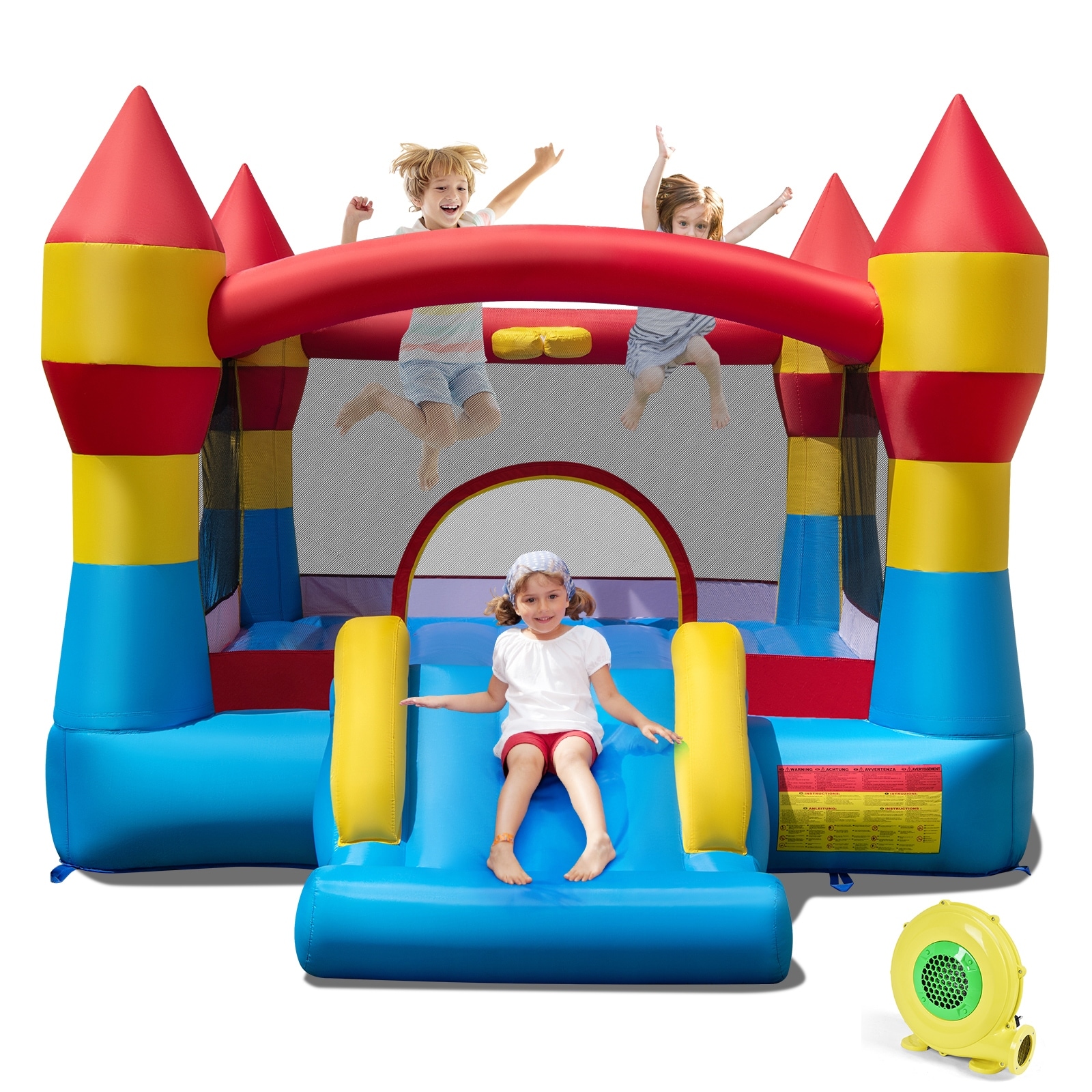Gymax 3-in-1 Kids Bouncer w/Slide Large Jumping Area & Basketball Hoop