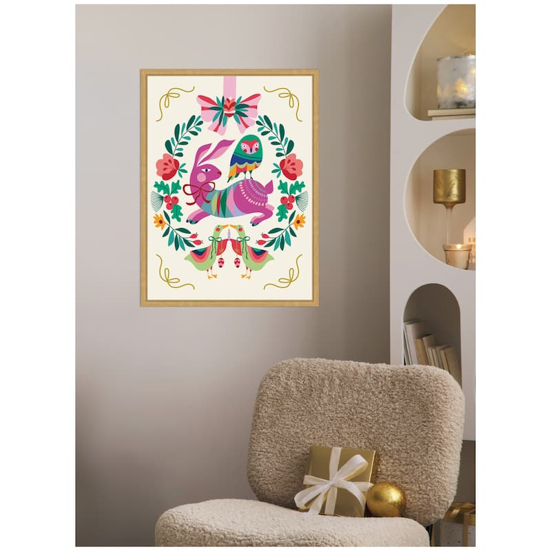 Kate and Laurel Sylvie Framed Canvas Woodland Animals Christmas Wreath by Rachel Lee