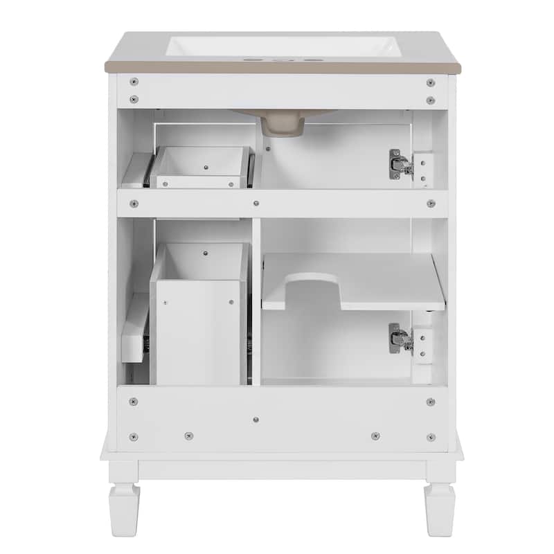 24" Bathroom Vanity with Ceramic Sink Bathroom Storage Cabinet with 2 Drawers and Adjustable Shelf