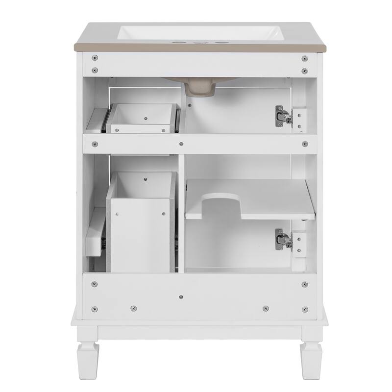 GDFStudio - Ardell Modern Bathroom Vanity with Ceramic Sink, 2 Storage Drawers and Adjustable Shelf - 24'W