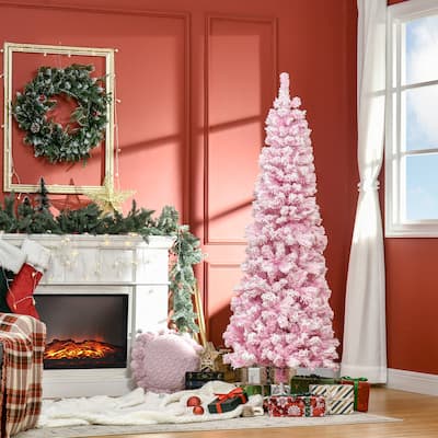 HOMCOM Artificial Colored Slim Flocked Christmas Tree with Stand
