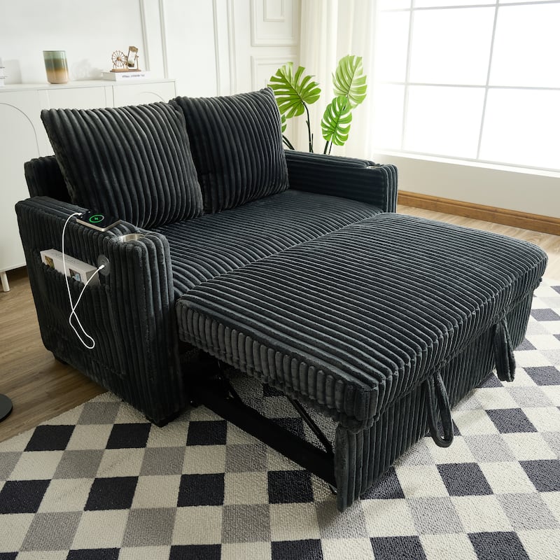 Sleeper Sofa Couch with Pull Out Bed, Convertible Sofa Bed, Loveseat Daybed with Side Pockets & USB Ports - Gray