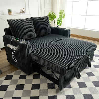 Sleeper Sofa Couch with Pull Out Bed, Convertible Sofa Bed, Loveseat Daybed with Side Pockets & USB Ports