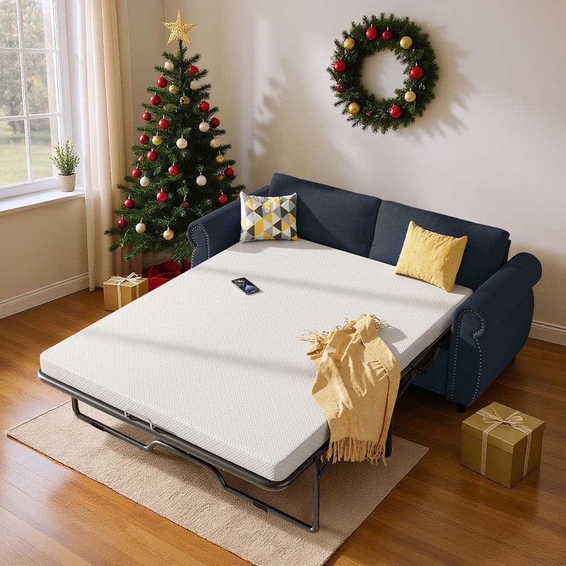 Mixoy Full/Queen Size Pull Out 2 in 1 Sleeper Sofa Bed with Mattress,Convertible Upholstered Loveseat with Nailhead