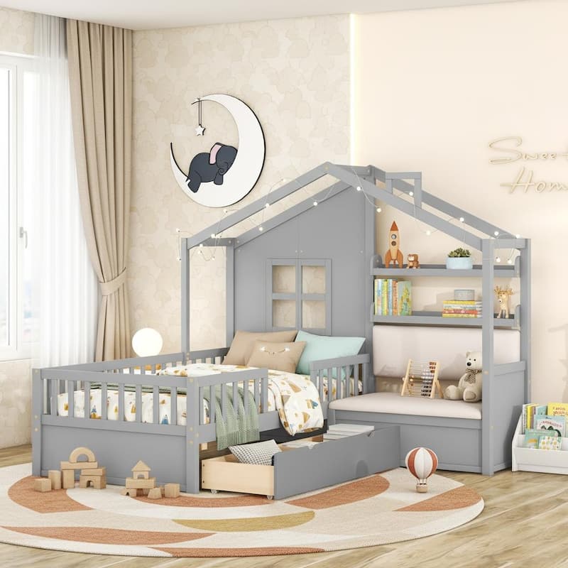 Twin House Bed with Cozy Sofa by Harper&Bright Designs