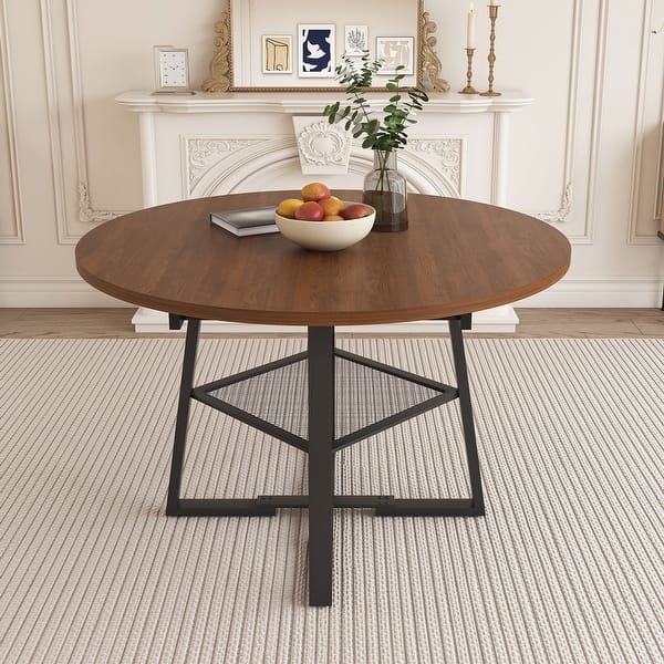 47 Inch Extendable Round Dining Table for 4-8 with Storage, Walnut ...