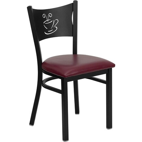 Dyersburg Metal Chair Black Coffee Back Burgundy Vinyl Seat