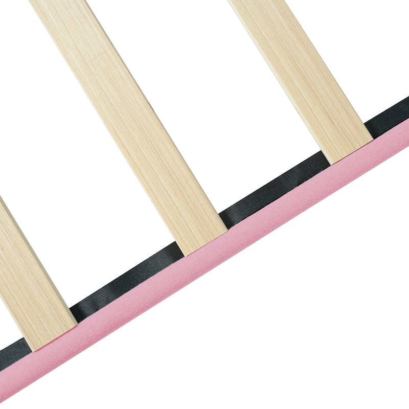 Pink Full Size Upholstered Bed Frame with Button Tufted Linen Headboard