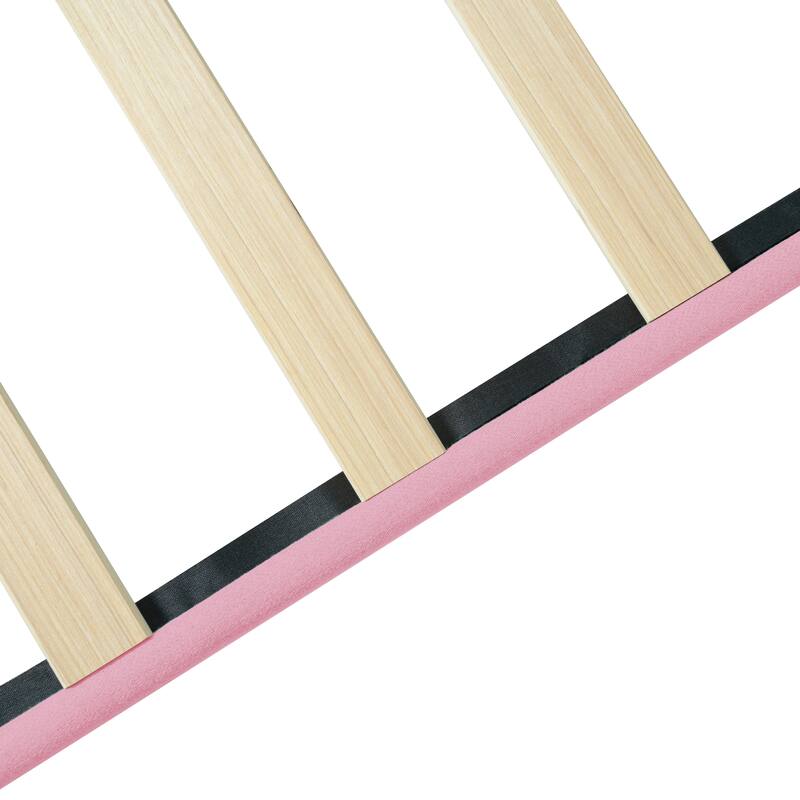 Pink Full Size Upholstered Platform Bed Frame with Button Tufted Linen Fabric Headboard
