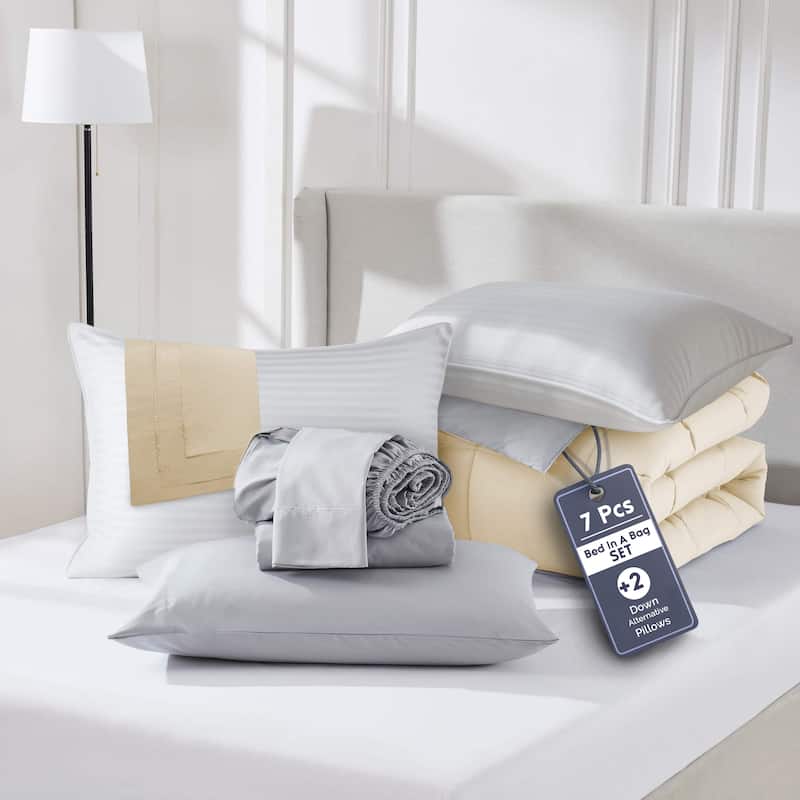 Emperyan Reversible Comforter Set Bed in a Bag with Down Alternative Pillow - Queen - Queen/Beige