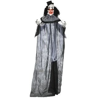6' Life Size Outdoor Halloween Classic Black and White Striped Clown Animatronic with Light Up Eyes & Sounds