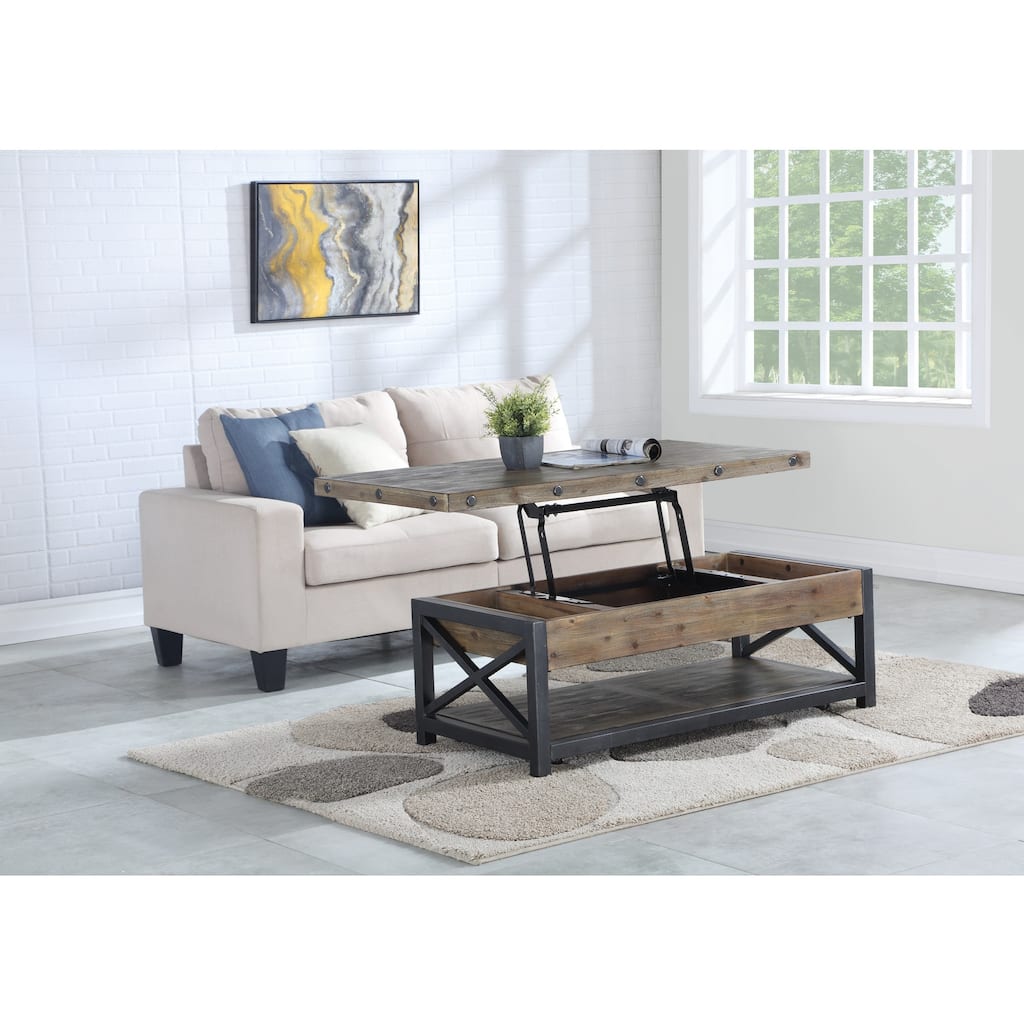 Carpenter Brown Wood Rectangular Lift-Top Coffee Table with Casters by Flexsteel - 50" x 18" x 26"