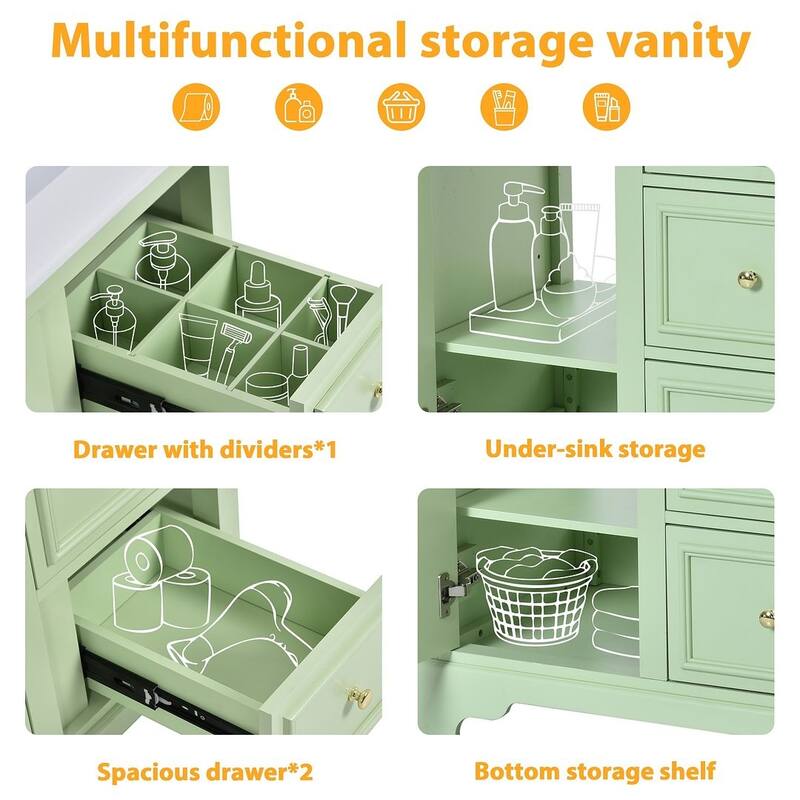 30'' Bathroom Vanity with Top Sink, Freestanding Vanity Set with Mirror Cabinet